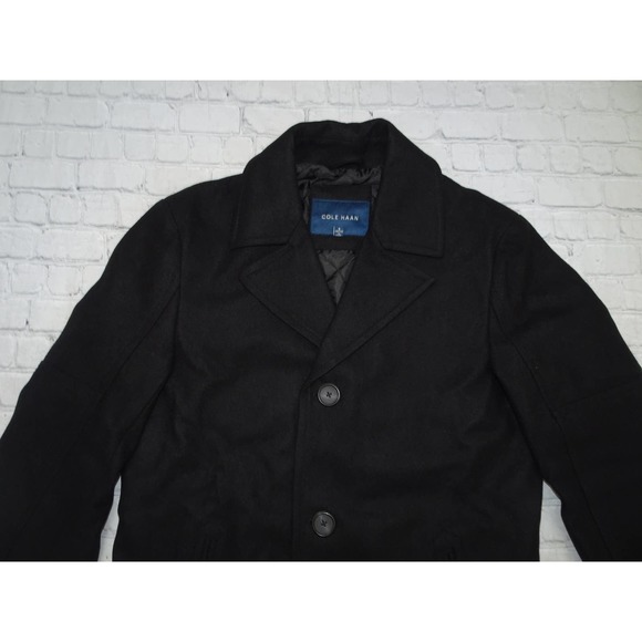 Cole Haan Melton Men's Black Wool Pea Coat with Scarf S - Picture 2 of 10